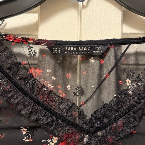 ZARA ♥️ Floral Black Sheer Top - Picture 7 of 11